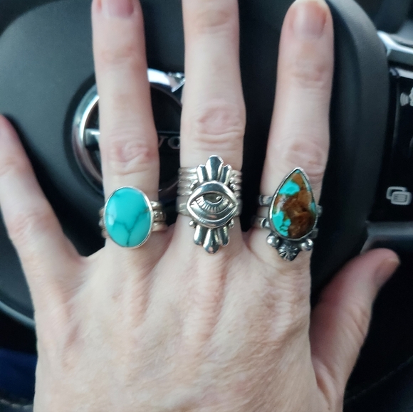 Lone Mountain Turquoise and Sterling Silver Women's Triple Band - Picture 7 of 11